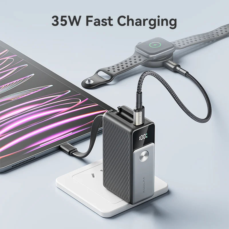 KUULAA Power Bank 5000mAh 35W Fast Charging Portable Charger with Built-in USB C Cables & AC Wall Plug US Charger For iPhone 17 Car Mobile World