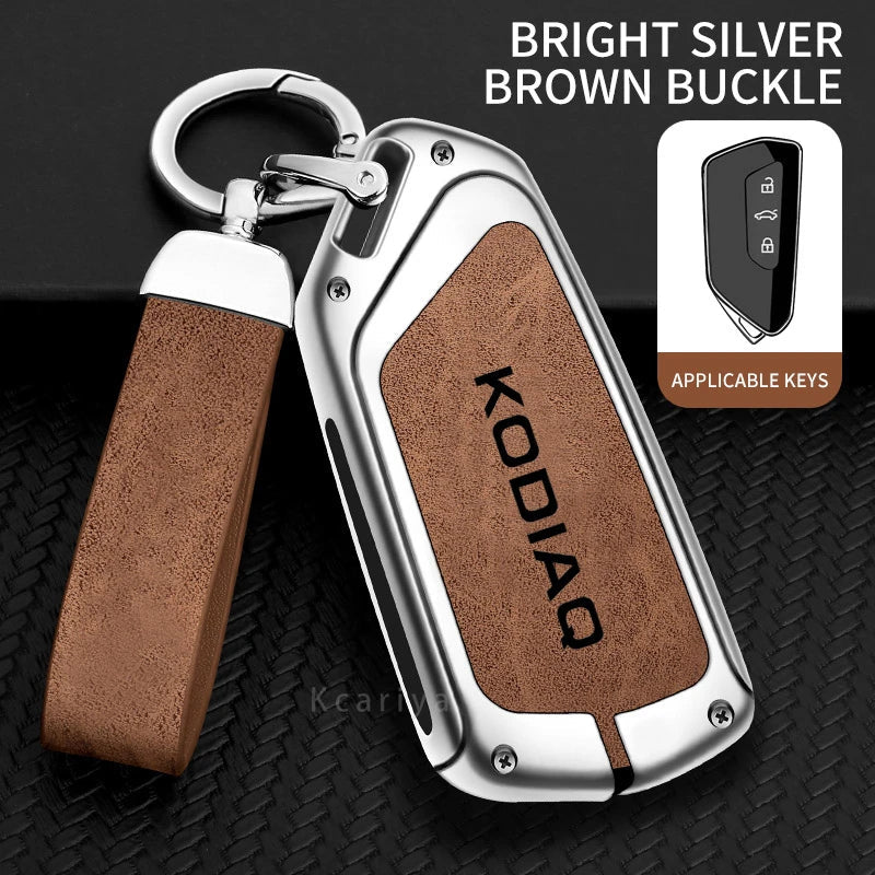Zinc Alloy Car Remote Control Key Case Cover Holder Shell Fob for Skoda Kodiaq Protection Key Chain Buckle Keyless Accessories CM World