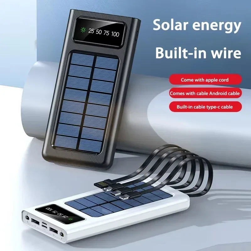 20000mAh Power Bank Portable Charger with 4 Built-in Cables Digital Display LED Flashlight Fast Charging Battery Pack