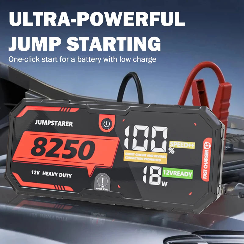 8250A 12V Car Jump Starter Portable Car Battery Booster Pack for All Gas and 13L Diesel Engines, Super Fast Charging Power