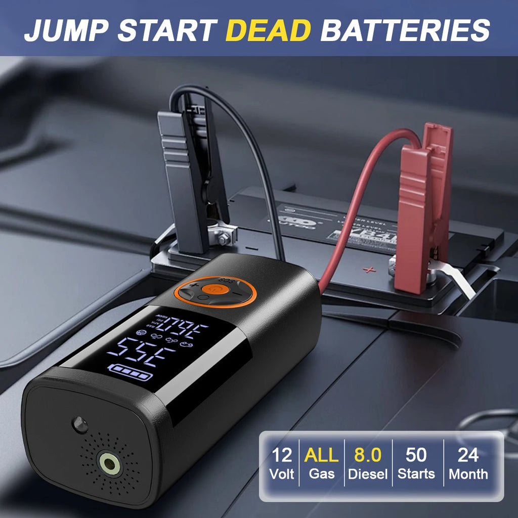 7-in-1 Multifunctional Portable Emergency Jump Starter with Inflator Inflatable Pump,Air Compressor for Car Motorcycle Bicycle