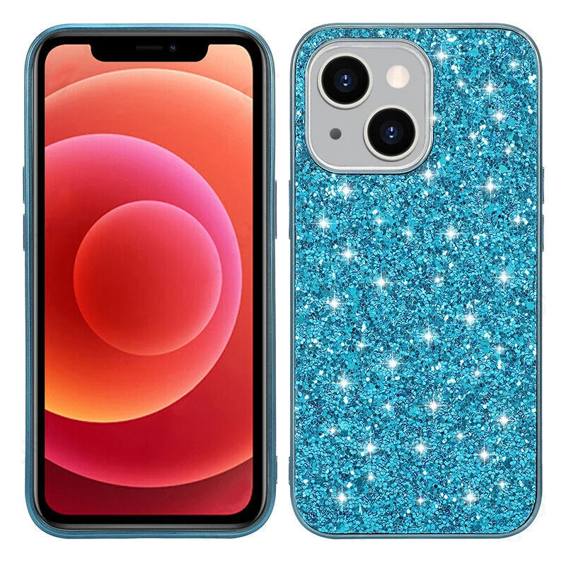 Shining Glitter Bling Sequins Case For iPhone 14 13 12 11 15 16 Pro Max Mini XS XR 7 8 Plus Plating Frame Shockproof Phone Cover