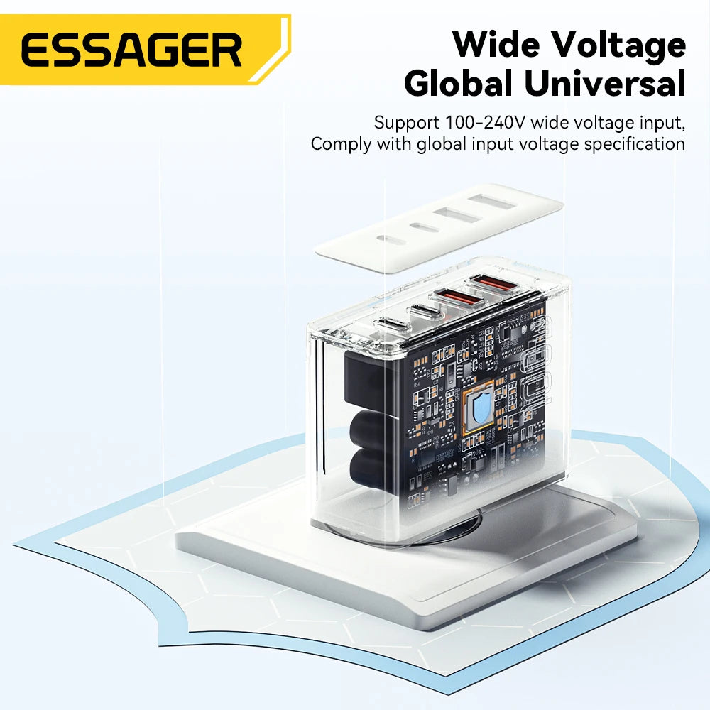 Essager 100W US/KR Plug USB Type C GaN Charger For Laptop Macbook PD Fast Charging For iPhone 16 15 14Pro Samsung Charge Adapter