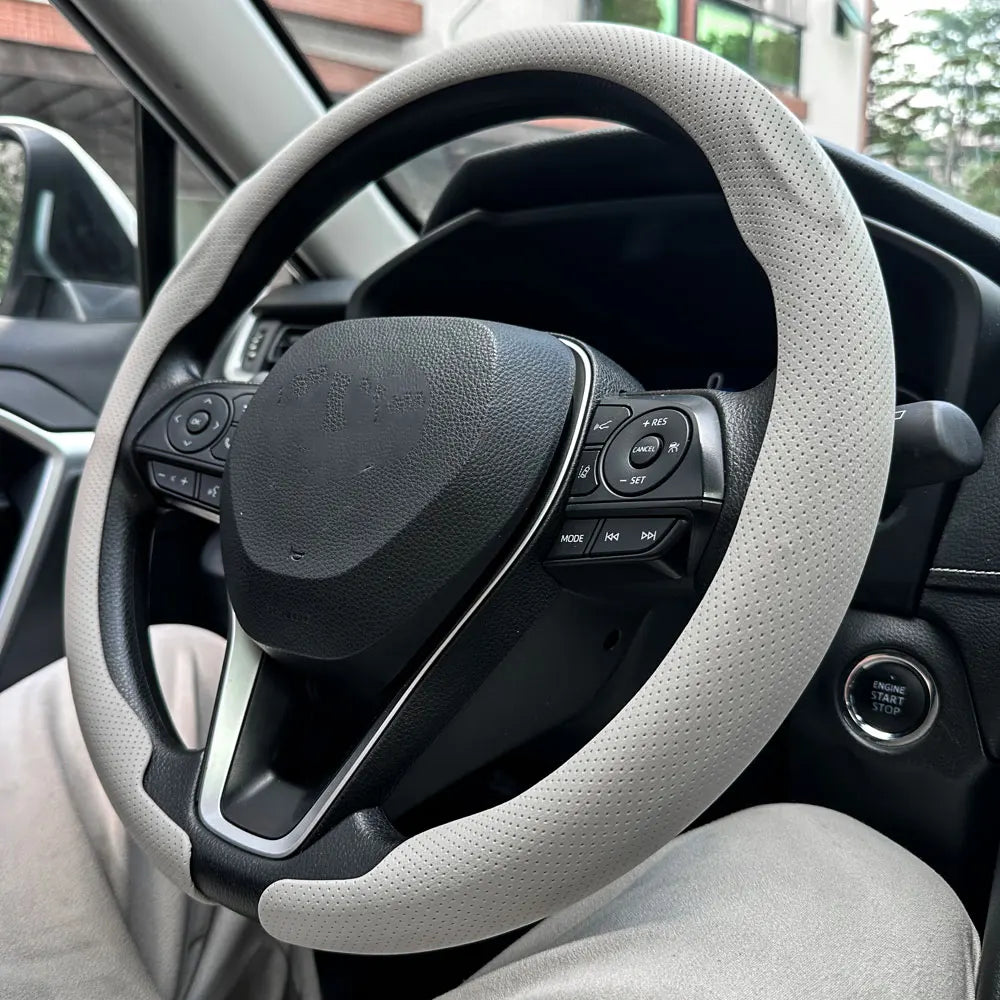 Steering Size 36-38cm Universal Non-slip Round Breathable leather Car Steering Wheel Cover Protector Suitable Auto Accessories CM World