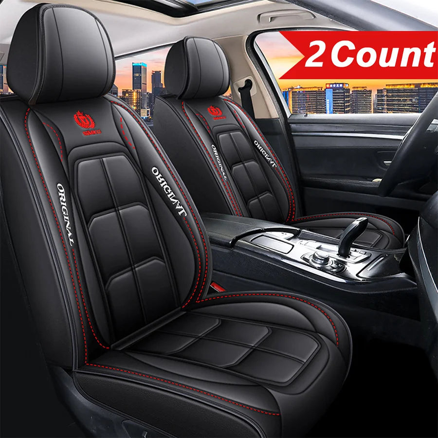 Car Seat Covers 2 Pcs Front Driver Passenger Full Coverage Universal Fit Easy Install Durable Leather Look
