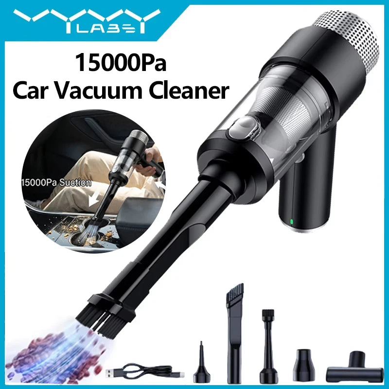 VYVYLABS 15000Pa Strong Suction Car Vacuum Cleaner with Led Lighting Rechargeable Wireless Cleaner Handheld Mini Car Cleaning Car Mobile World