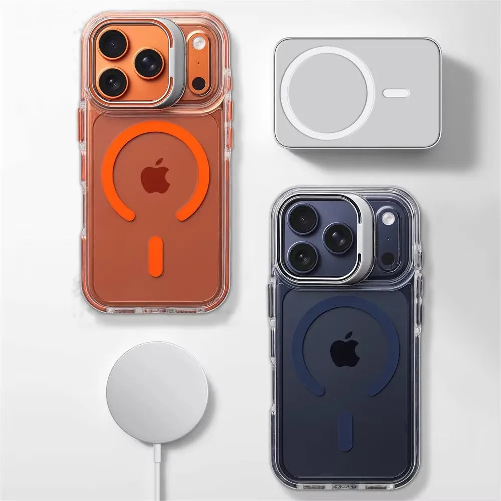 Luxury Magnetic Shockproof Clear Bumper Case for iPhone 17 Pro Max Air 16 15 14 13 12 Plus For Magsafe Lens Protect Stand Cover Car Mobile World