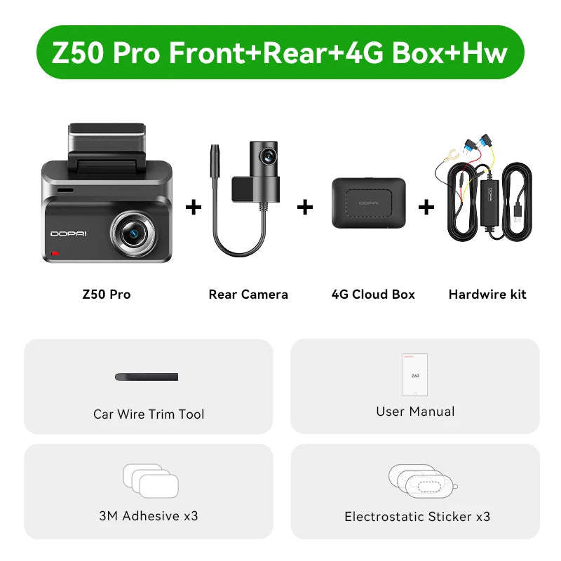 DDPAI Z50 Pro Dash Cam 4K Car DVR 3"IPS Screen 5GHz WiFi GPS ADAS 24H Parking Monitor Front and Rear Dashcam Car Camera Car Mobile World
