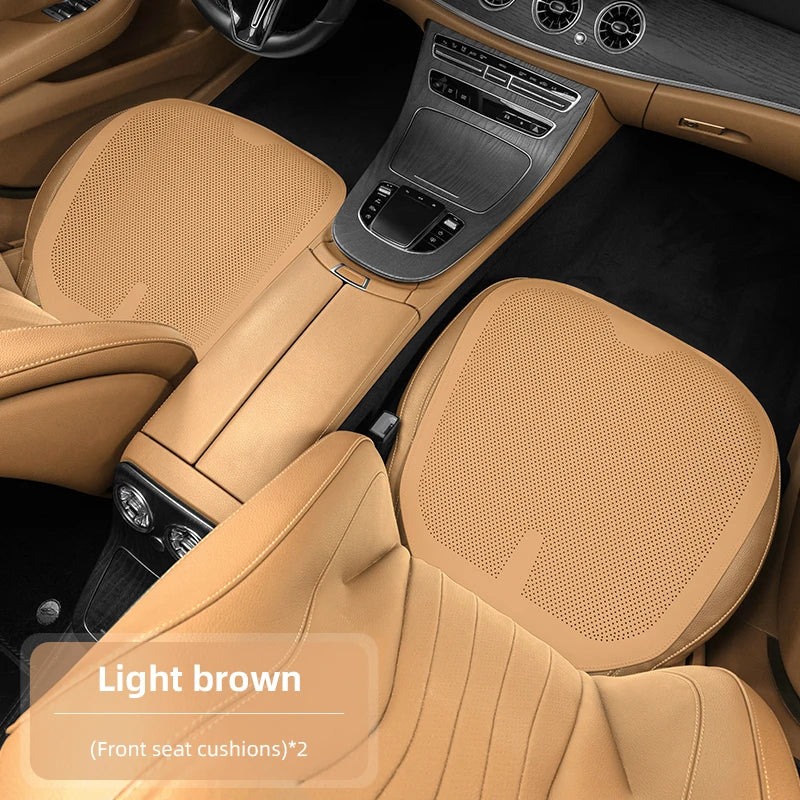 Four-Season Universal Car Seat Cushion Pu Leather Protective Pad Perforated Breathable Integrated Half-Cover Front and Rear Seat Cover Car Interior Accessories Black Red Mocha Brown Orange CM World