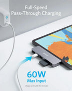 Anker USB C Hub for iPad Pro, PowerExpand Direct 6-in-1 Adapter, with 60W Power Delivery, 4K HDMI, Audio, USB 3.0, SD and microS