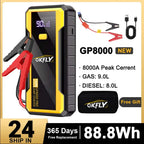 New GKFLY 24000mAh Car Jump Starter Power Bank 8000A 88.8Wh Car Battery Charger Auto Emergency Booster Starting Device