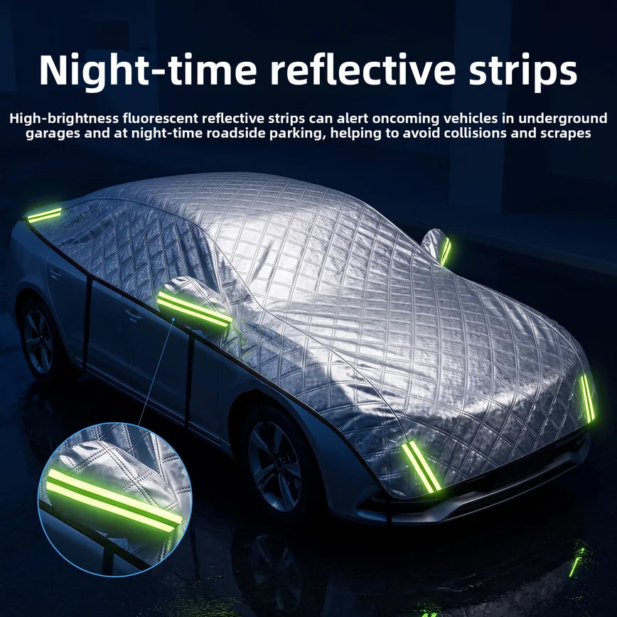 Thickened Auto Half Car Cover Hail Proof Sunshade Anti‑Snow Frost Dust Car Hood Protector for Sedan SUV Vehicles