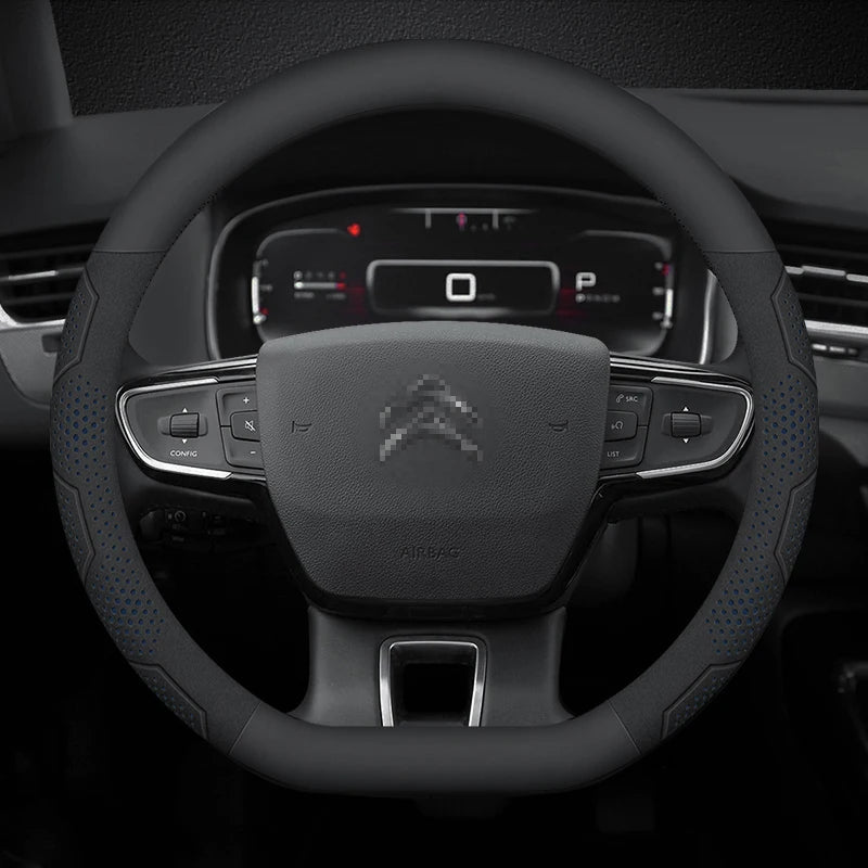 For Citroen C1 C2 C3 C4 C5 C6 VTS Xsara C-Crosser Berlingo Jumpy Carbon fiber Suede Car Steering Wheel Cover Auto Accessories CM World