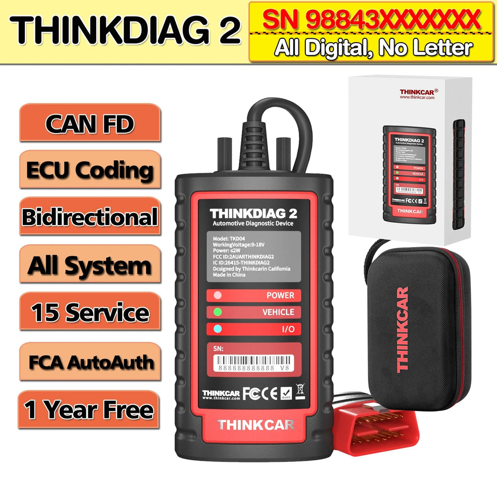 ThinkDiag 2 ALL software 1 Year Free Update Auto Diagnostic tool support CAN FD ECU Coding Bidirectionnal 16 reset OBD2 Scanner Car Mobile World