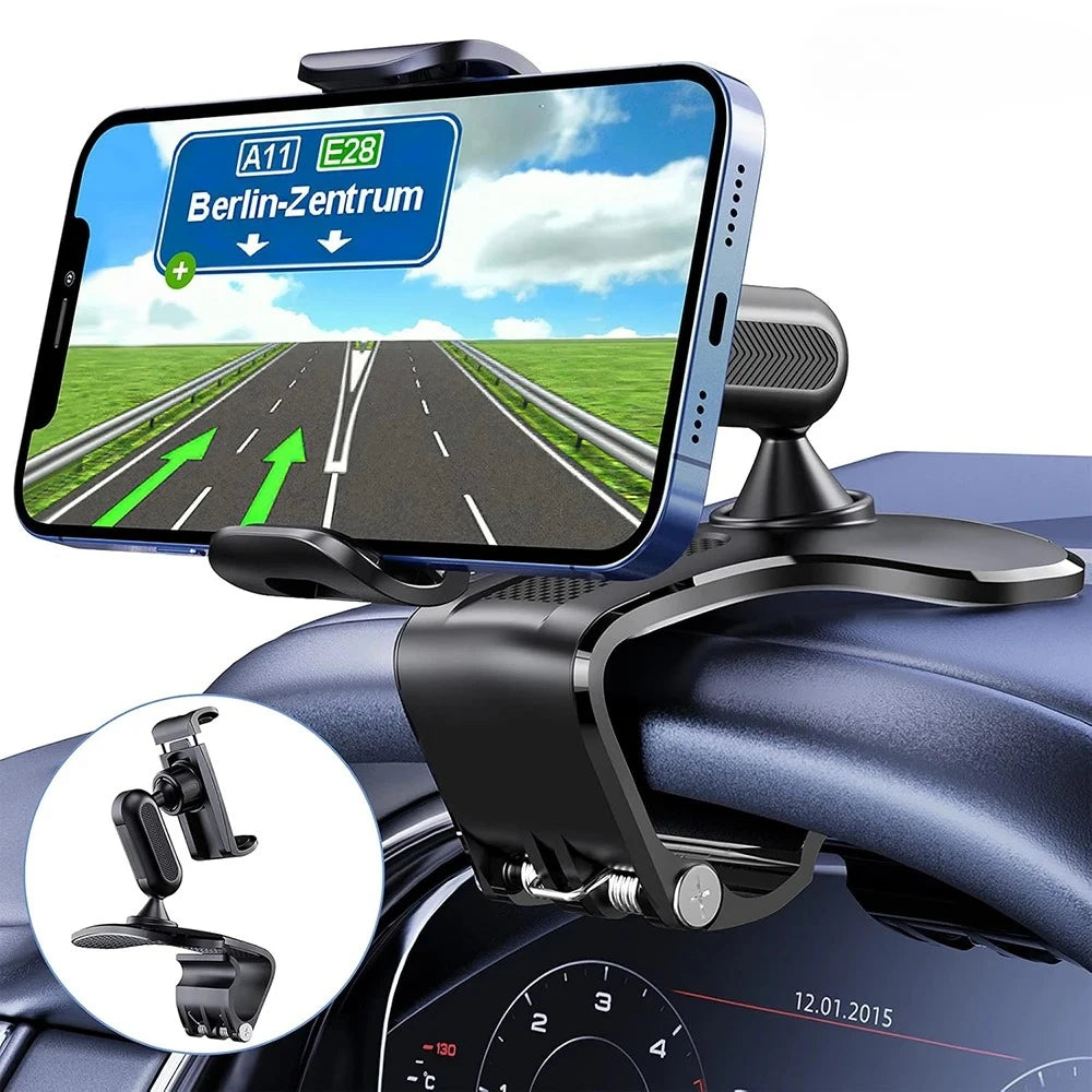 360 Degree Rotation Dashboard Cell Phone Holder for Car Clip Mount Stand Suitable for 4 to 7 inch Smartphones