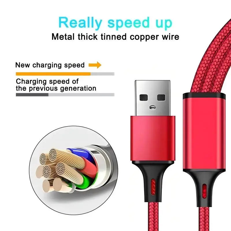 3 In 1 USB Fast Charging Cable 1.2M Type C Micro IOS Multi Charger Cable for iPhone Huawei Samsung Nylon Braided Cord