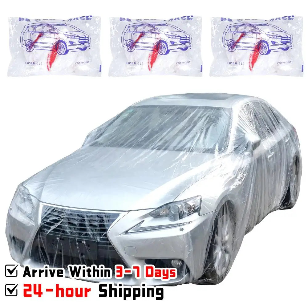 50 Packs Disposable Plastic Car Cover for Snow Van Dust Cover with Elastic Band (12.5x21.6 Ft) for SUV Sedan and More CM World