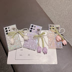 Tulip Flower Pendant Chain Glitter Bling Laser Heart Phone Case For Samung Galaxy A07 A17 A27 A37 A57 A06 A16 A26 A36 A56 Cover