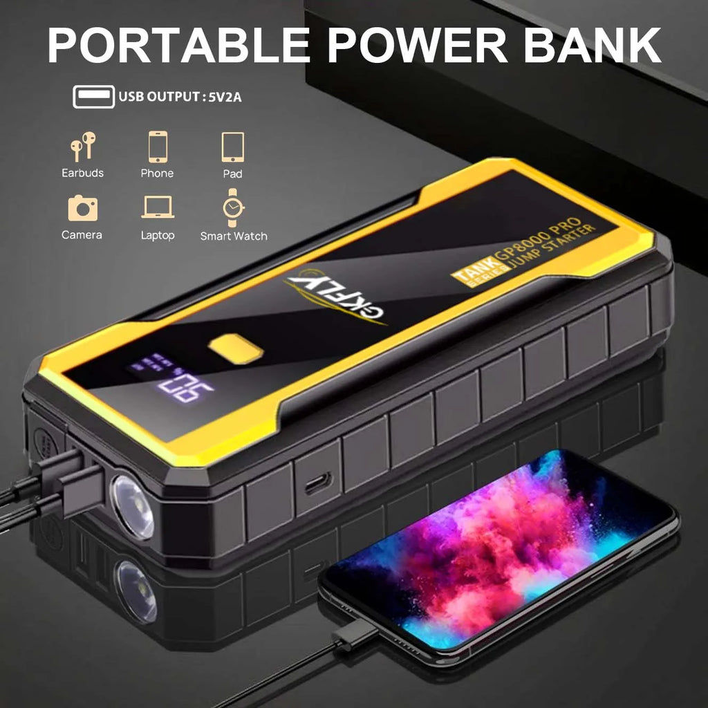 GKFLY 24000mAh Start Power Bank 8000A Car Jump Starter Car Booster External Battery 12V Starting Device for Petrol Diesel