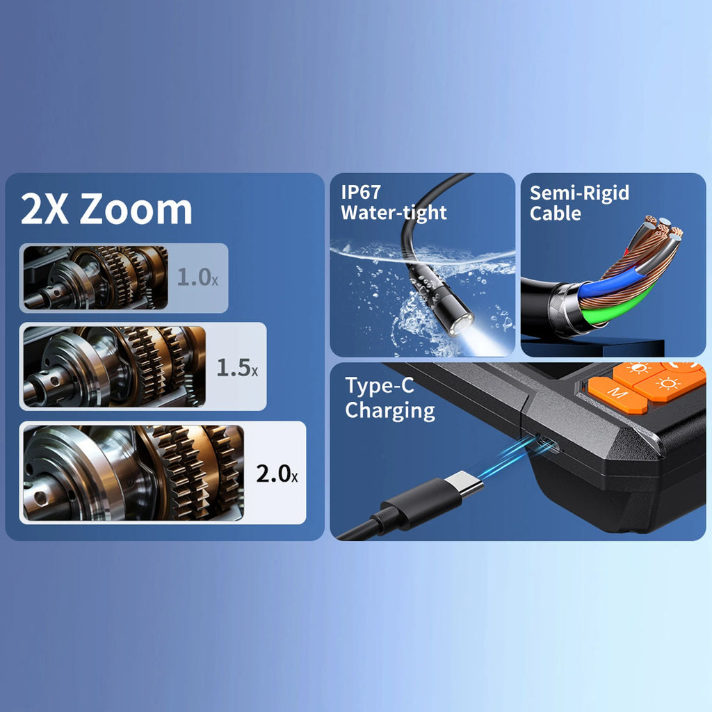 Industrial Endoscope 1080P Digital Borescope Inspection Camera 8mm IP67 Water-tight Sewer Camera with 4.3"  Screen 8 LED Lights