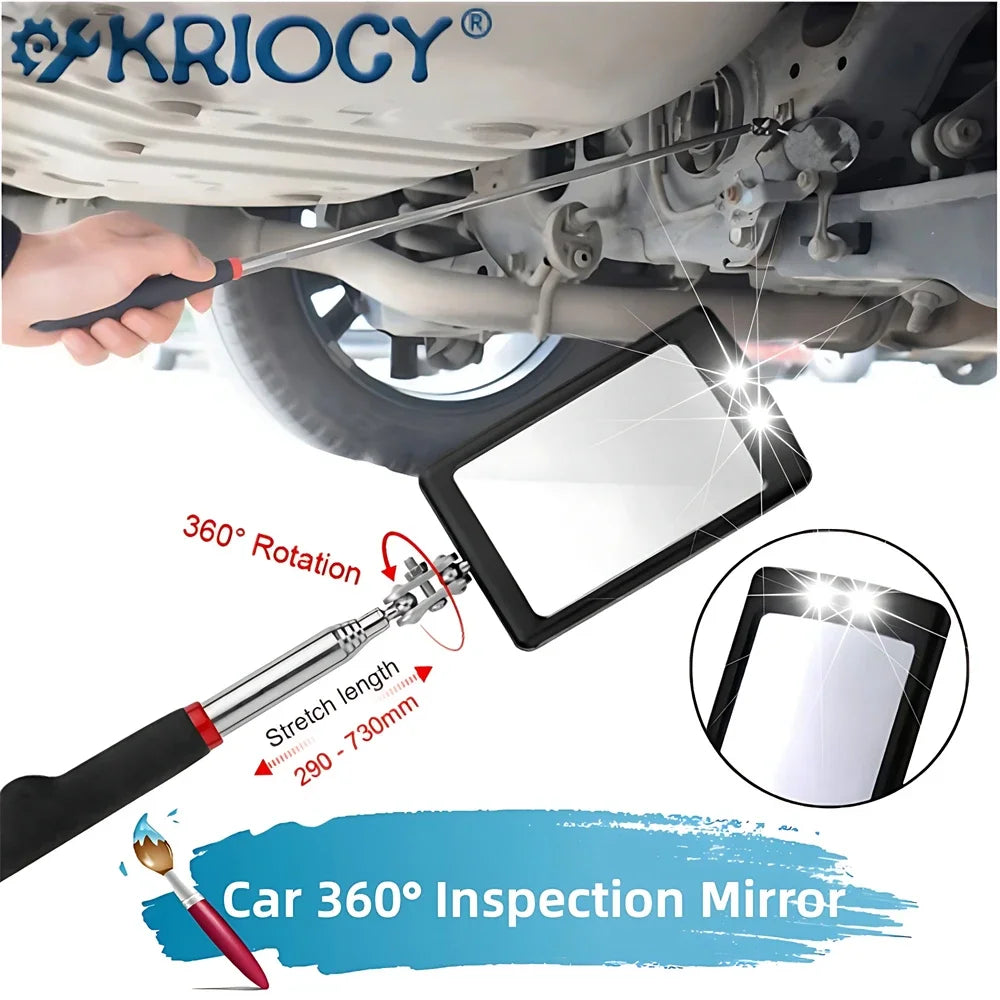 Inspection Mirror with Led Lighting 360° Telescopic Detection Lens Square Retractable Car Engine Chassis Mechanic Repairing Tool CM World