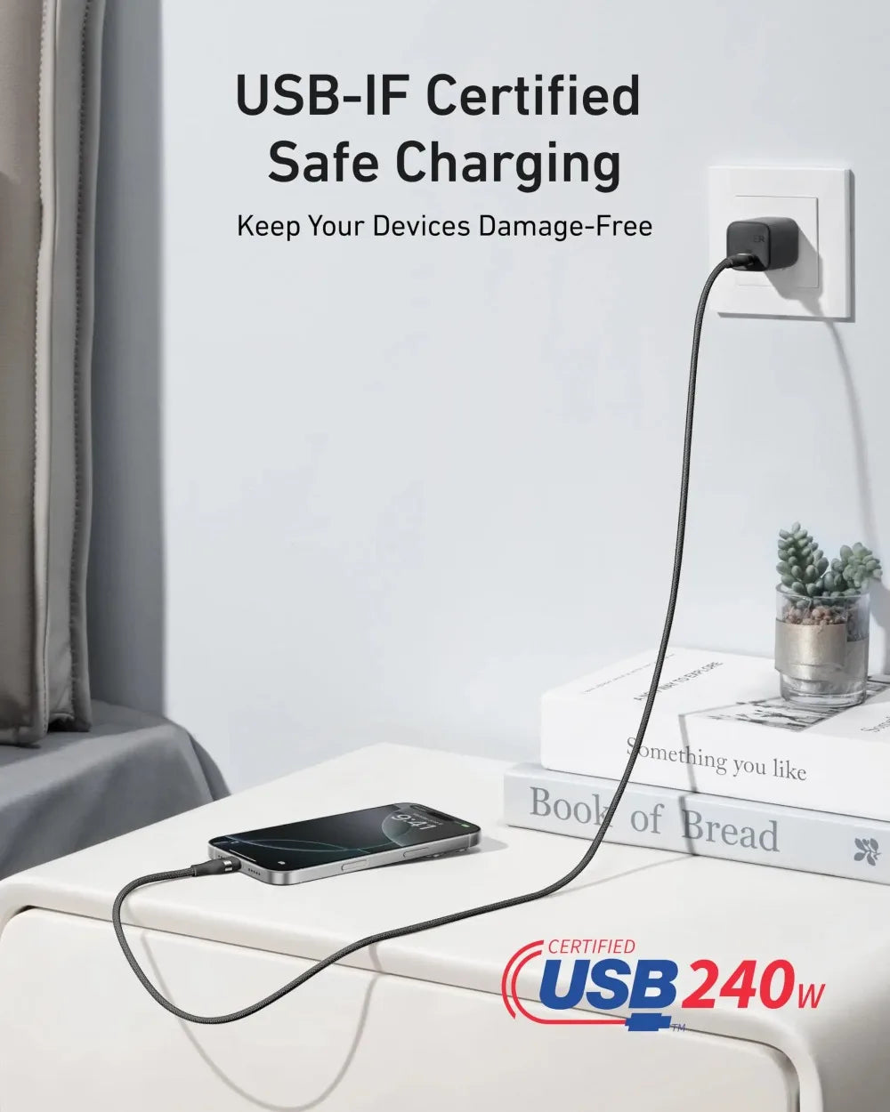Anker A82E2 USB-C to USB-C Cable (3 ft / 6 ft, 240W, Upcycled-Braided)Fast Charging Type C Charger for iPhone 17/17Pro/17 Air