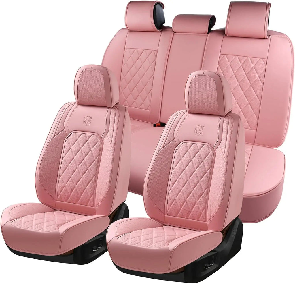 Pink Leather Car Seat Covers Full Set, Universal Waterproof Protector for Most Cars CM World