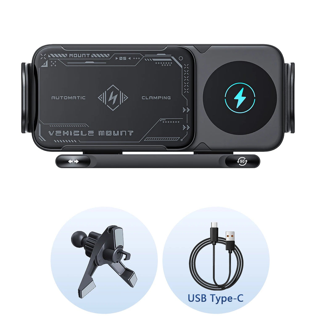 Universal Car Phone Holder Wireless Charger Phone Mount Intelligent Induction Electric Rotation Phone Holder Charger Magsafe CM World