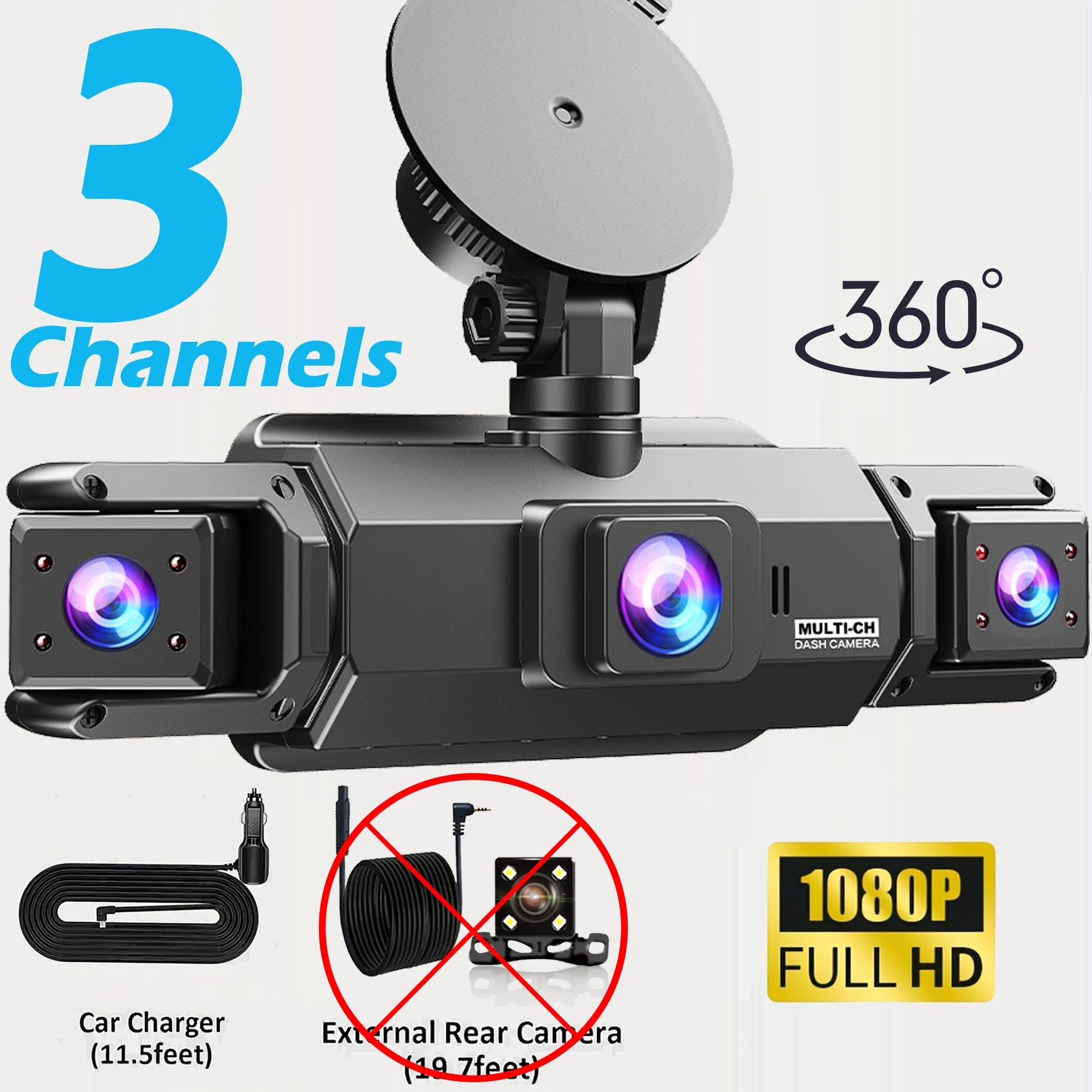 360° Car DVR Dash Cam 4 Lens Front Rear Left Right Inside IPS Screen Rotatable Lens Night Vision 24H Parking G-Sensor Black Box Car Mobile World