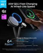 Anker Prime B25X7 3‑in‑1 Wireless Charging Station 25W Qi‑2 MagGo AirCool Dock Display Stand for iPhone Apple Watch AirPods Car Mobile World