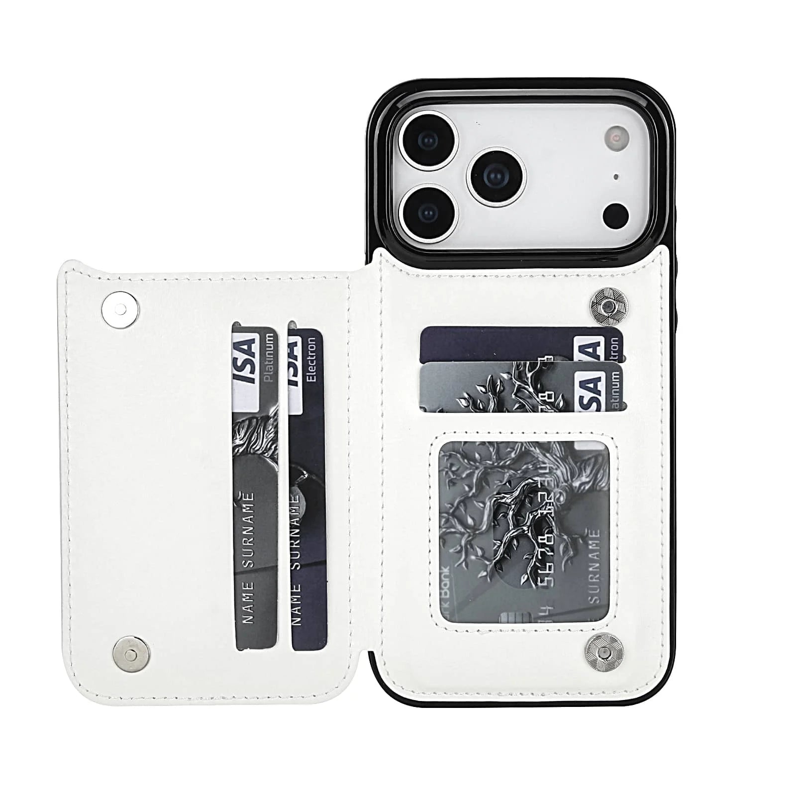 For iPhone 17/Air/17 Pro/17 Pro Max Wallet Case With Card Holder,PU Faux Leather Kickstand Card Slots Case,Double Magnetic Clasp Car Mobile World
