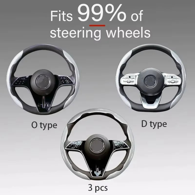 1/2PCS Laser Carbon Fiber Silicone Car Steering Wheel Cover 1K Micro Fiber Leather PVC Wheel Booster Cover Non-Slip Universal