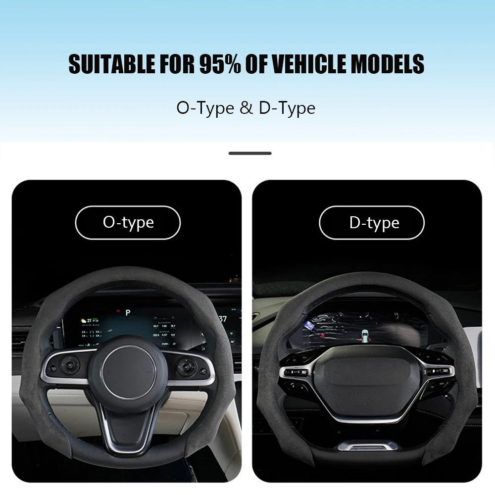 5D Premium Sports Suede Car Steering Wheel Cover Breathable Universal Non-slip 15inch/38cm New Styling Booster Covers Auto Parts