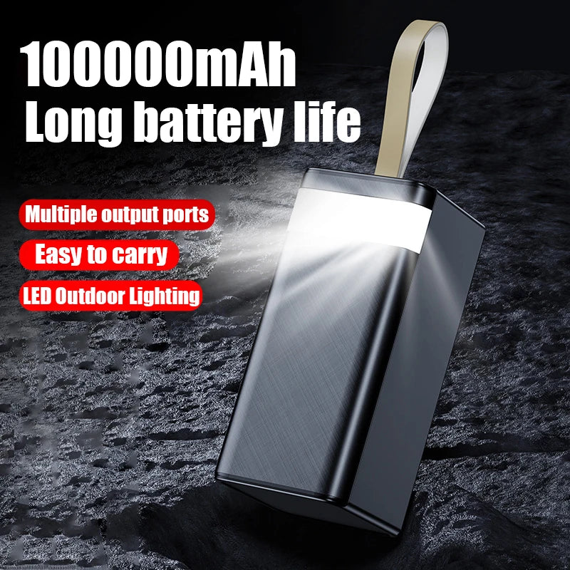100000mAh large capacity mobile power bank 22.5W ultra fast charging - suitable for various electronic devices, LED power display, portable charger, high brightness lighting, high-end camping equipment, and outdoor power solu