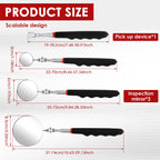 360° Inspection Mirror LED Light Telescoping Mirrors Extend Mechanic Tools Inspection Mirror Telescopic Handle Repairing Tools CM World