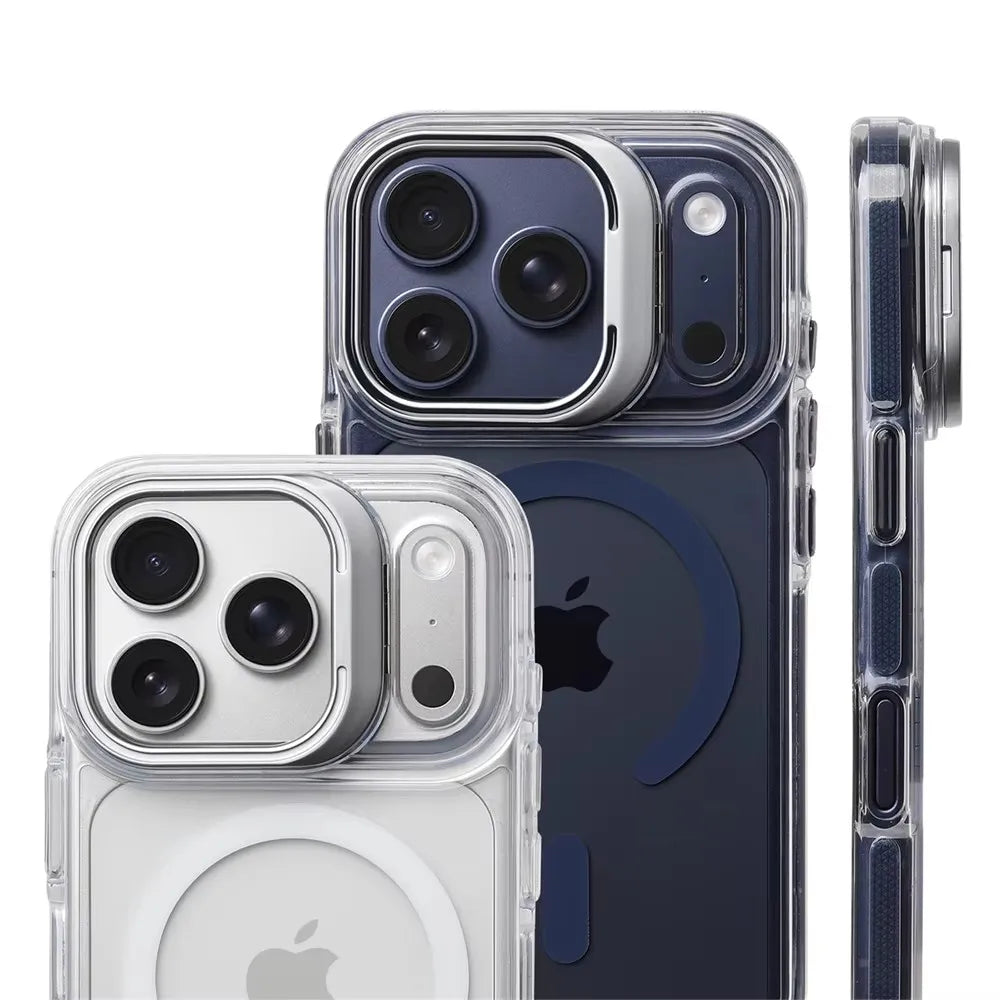 Luxury Magnetic Shockproof Clear Bumper Case for iPhone 17 Pro Max Air 16 15 14 13 12 Plus For Magsafe Lens Protect Stand Cover Car Mobile World