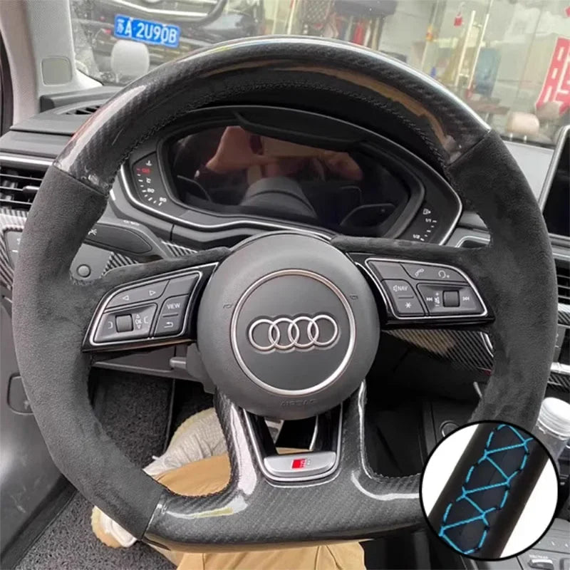 DIY Car Steering Wheel Cover Suede Carbon Fiber Leather For Audi A1 8X A2 A3 Q3 Q5 Q2 A4 A5 A6 Avant Car Interior Accessories CM World