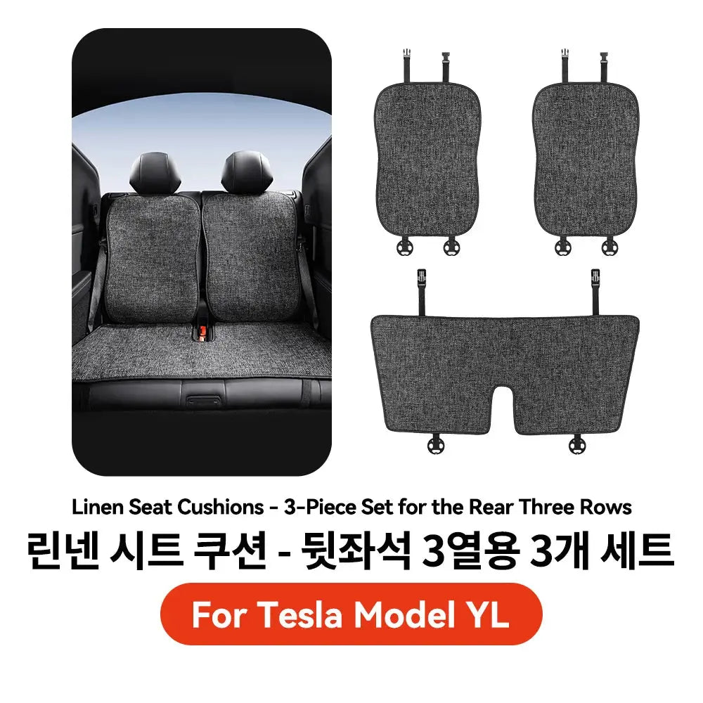 YZ For Tesla Model YL Linen Ice Silk Seat Cushion Backrest Pad Summer Cool Breathable Car Seat Protector Cover 2026 Accessories Car Mobile World