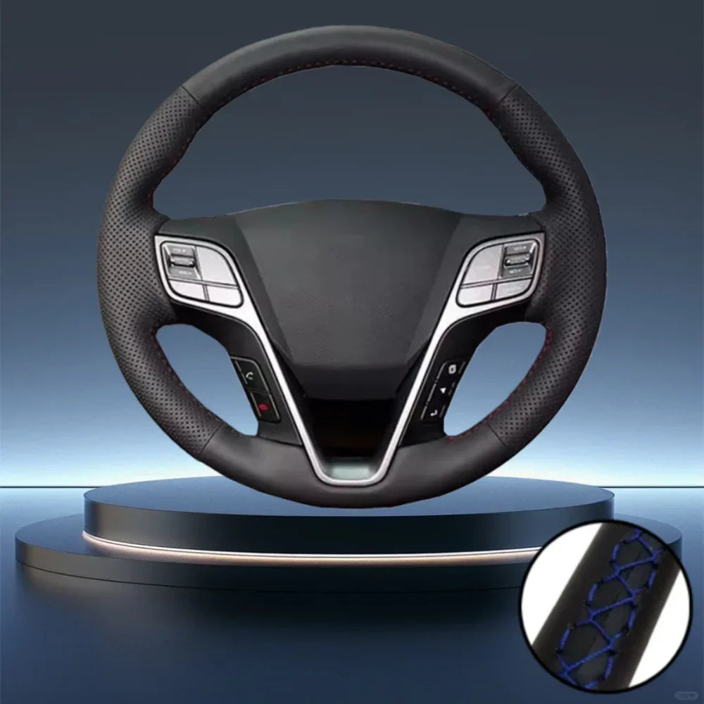 Car Accessories Black Wear Resistant Hand-Stitched Microfiber Leather Car Steering Wheel Cover For Hyundai Santa Fe Grand IX45