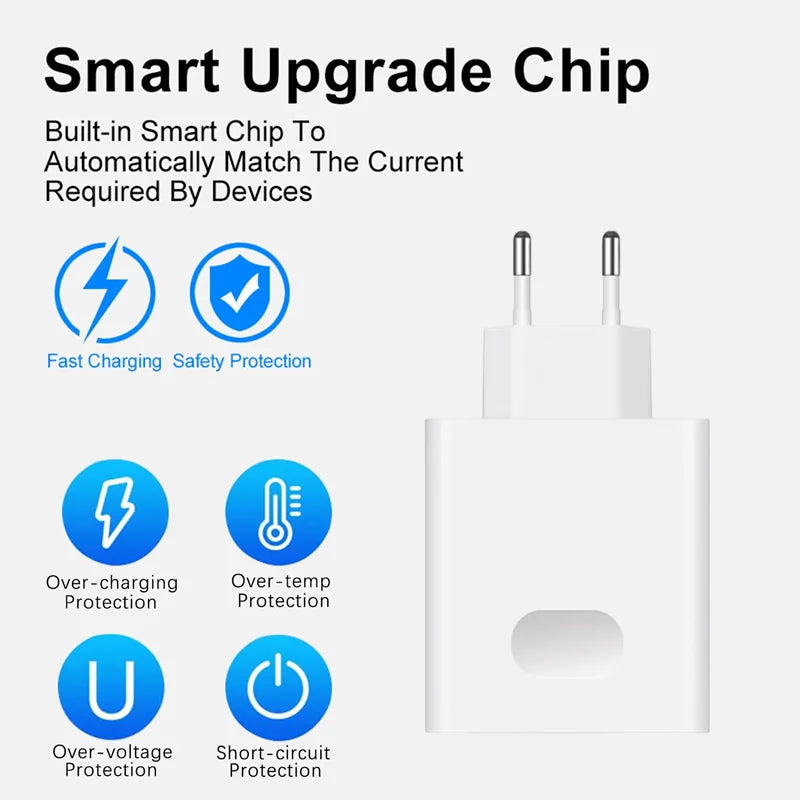 6A 66W Super Fast EU Wall Charger For Huawei Mate 40 50 60 P50 Nova 8 9 10 Honor 90 100 X7 X8 X9 Magic Type C Charging USB Cable Car Mobile World