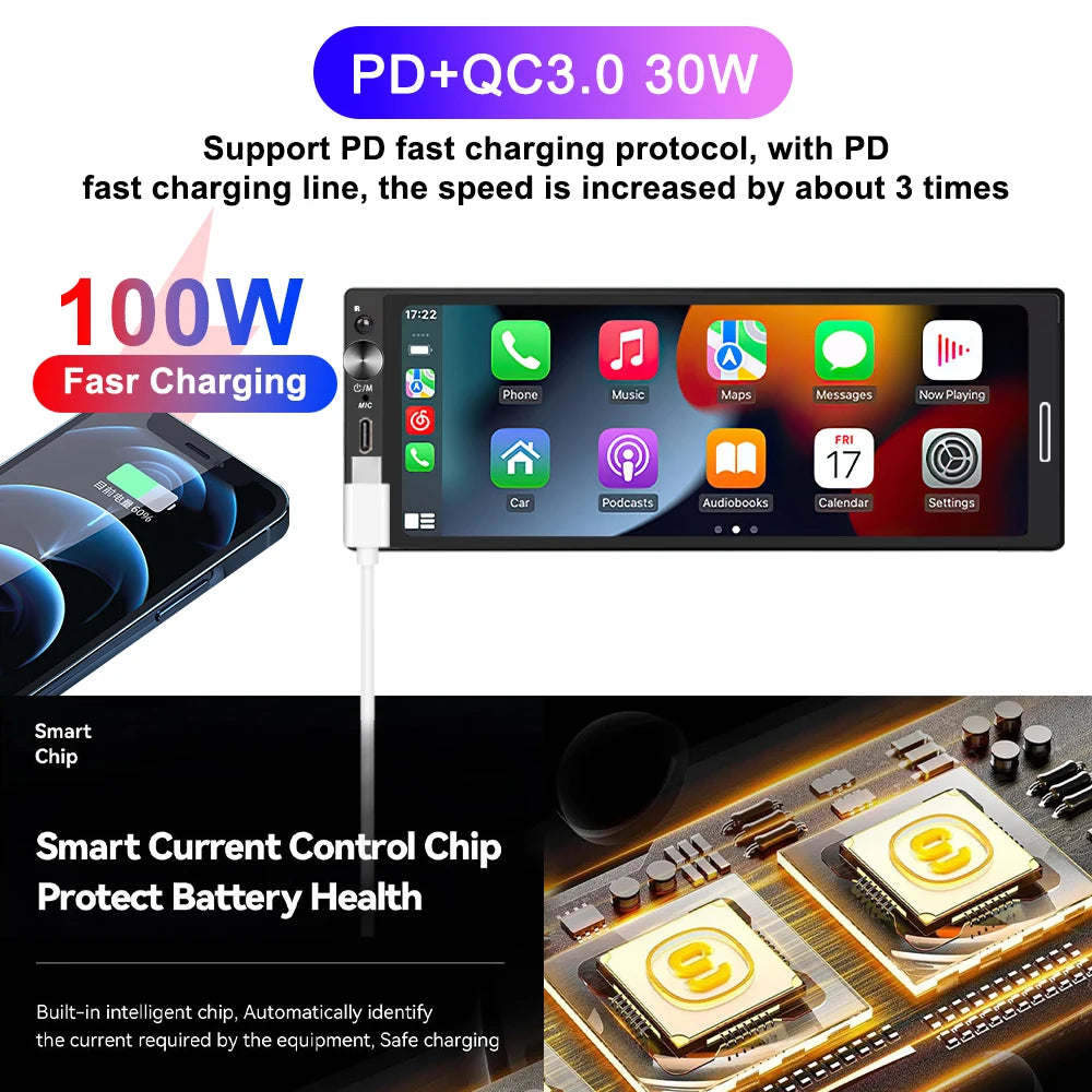 IPS 6.9 Inch 1Din Wireless Or wired Carplay Android Auto Car Radio Multimedia MP5 Player 1 Din DVD Bluetooth Stereo USB Charging CM World