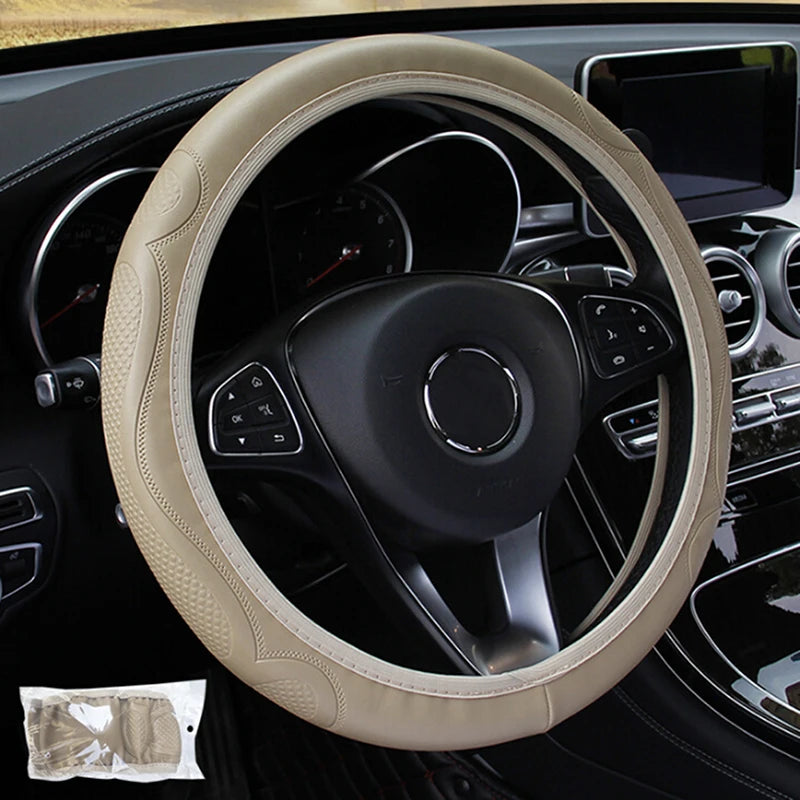 [FE] [FE] Universal Auto Car Steering Wheel Cover Leather Breathable Anti-slip 38cm