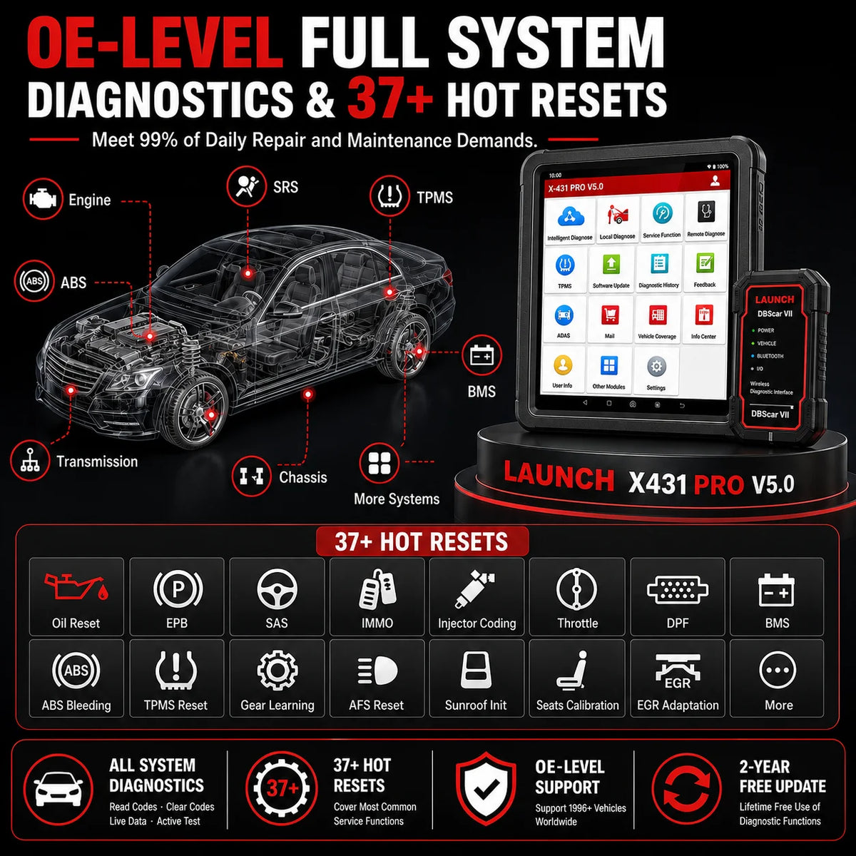 X-431 PROS V 5.0 LAUNCH Car Diagnostic Tool Auto Automotive Tool OBD2 Scanner Scan Diagnosis 2 Years Free Update VS X431 PRO V