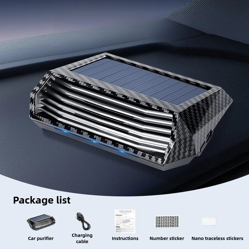 Solar-Powered Car Air Purifier with USB Charging & Ozone Odor Elimination - Portable HEPA Filter-Free Ionizer for Pet Odors, VOC CM World