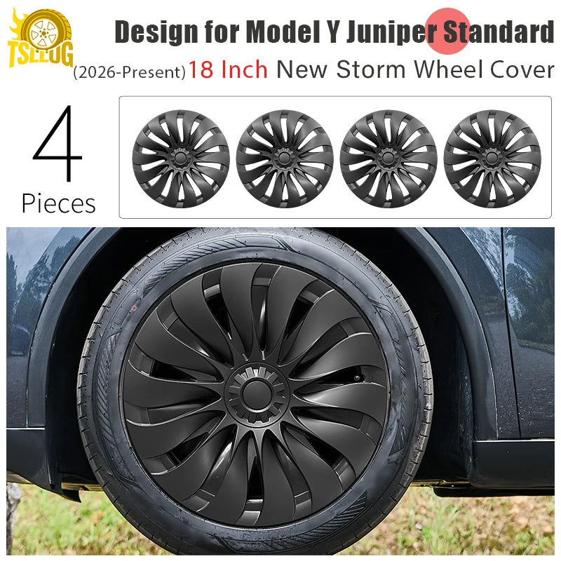 4PCS for Model Y Juniper Standard 18" Aperture Wheels 2026-Present 18 Inch New Storm Style Hubcap Wheel Cap for Tesla