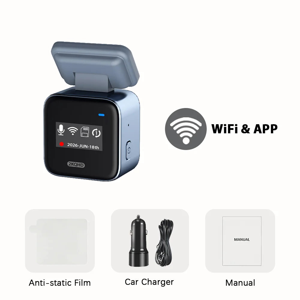 Mini Dashcam 2K Car Cameras with WiFi APP Control 24h Parking Mode Night Vision Time-lapse Recording Loop Recording G-Sensor