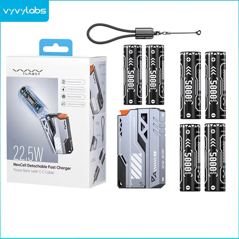 VYVYLABS 30000mAh Detachable CCC Power Bank Fast Charger 22.5W Wireless Portable Charger 21700 PowerBank For iP 17 Spare Battery Car Mobile World