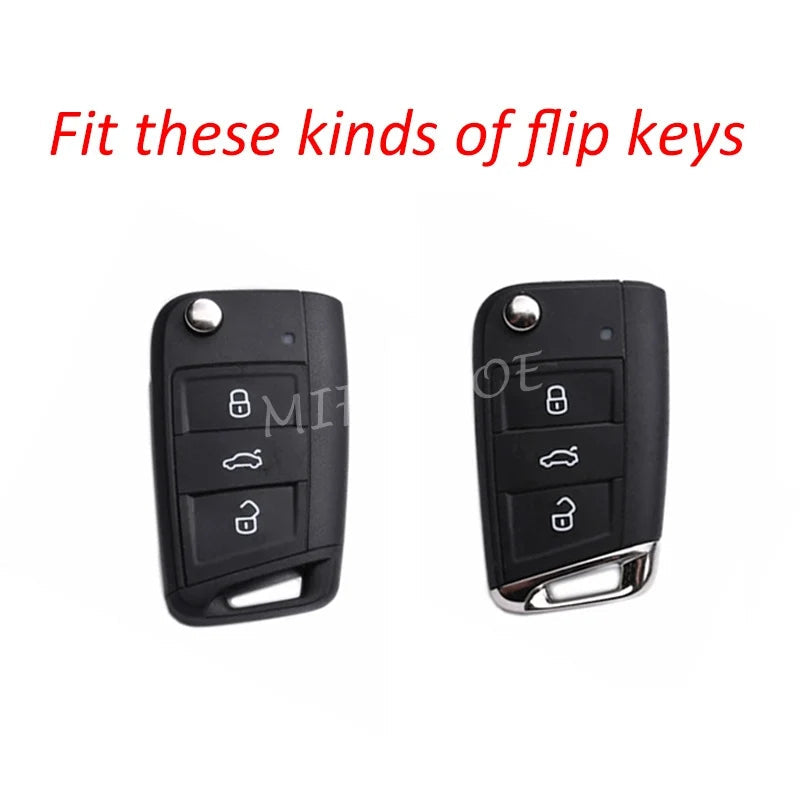 For Skoda VW Black Transparent Car Flip Key Fob Case Cover Keychain Ring Kodiaq Superb Octavia Karoq Tiguan Golf Polo SEAT Ateca CM World