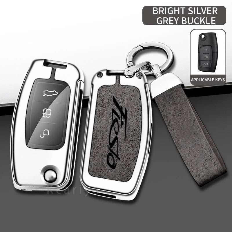 New Auto TPU Zinc Alloy Key Case Bag For Ford Fiesta Logo Car Key Chain Car Metal Key Shell Car Interior Decoration Accessories CM World
