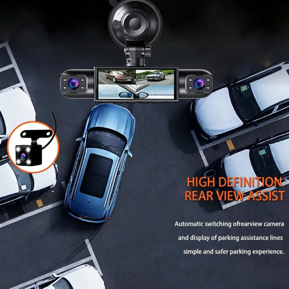 Dash Cam 1080P 360° Vehicle DVR Driving Recorder 4-channel 3.16-inch LCD Screen Rotatable Lens, Night Vision, Loop Recording Car Mobile World